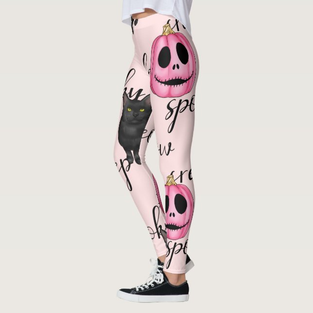 Pink Jack-O-Lantern and Black Cat Leggings (Left)