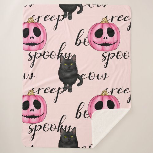Pink Jack_O_Lantern and Black Cat Sherpa Blanket