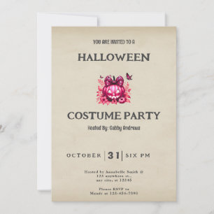Pink Jack-O' Lantern Flowers Vintage Halloween Invitation