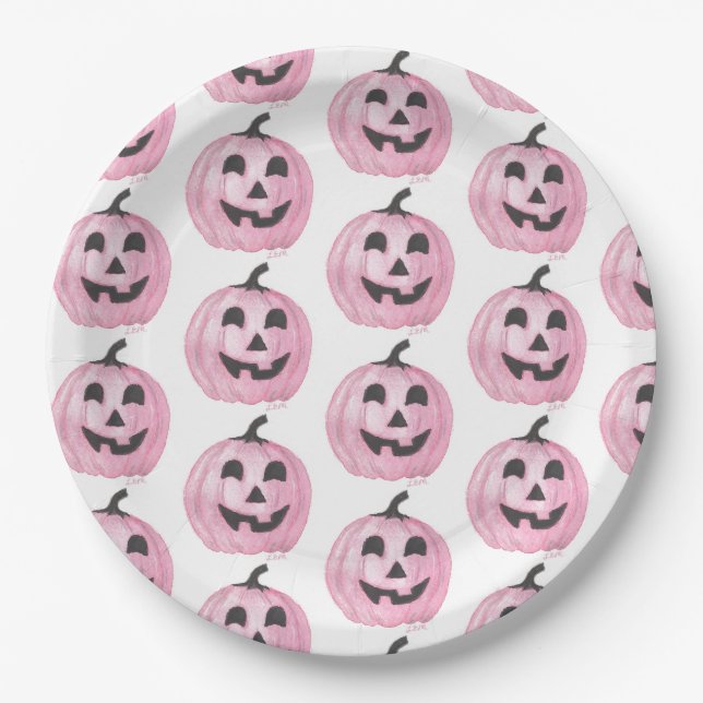 Pink Jack-O-Lantern Paper Plates (Front)