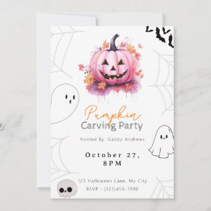 Pink Jack-O' Lantern Pumpkin Carving Party Invitation