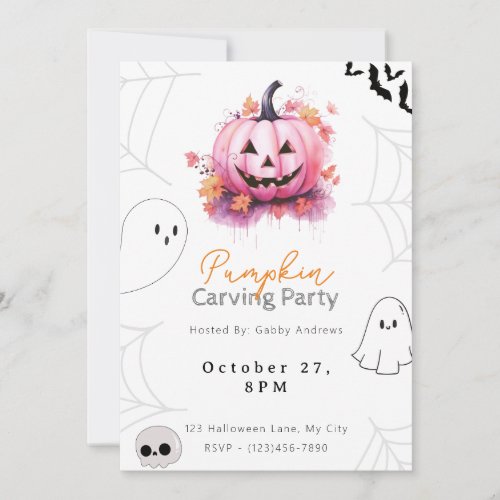 Pink Jack_O Lantern Pumpkin Carving Party Invitation