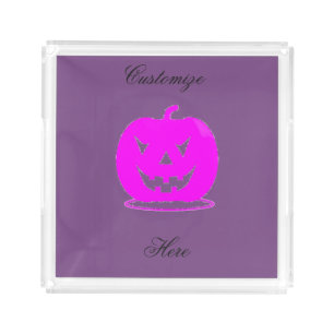 Pink Jack o'lantern Halloween Thunder_Cove Acrylic Tray