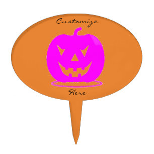 Pink Jack o'lantern Halloween Thunder_Cove Cake Topper