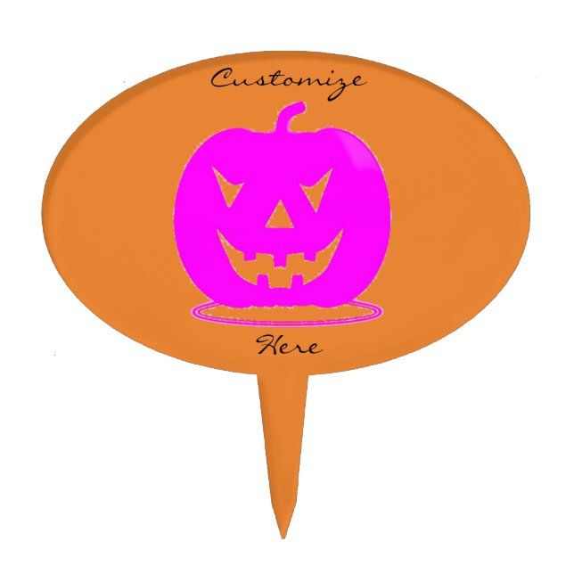 Pink Jack o'lantern Halloween Thunder_Cove Cake Topper (Front)