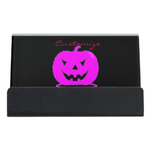 Pink Jack o'lantern Halloween Thunder_Cove Desk Business Card Holder