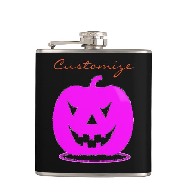 Pink Jack o'lantern Halloween Thunder_Cove Hip Flask (Front)