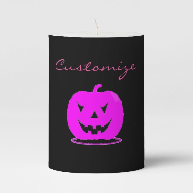 Pink Jack o'lantern Halloween Thunder_Cove Pillar Candle (Front)
