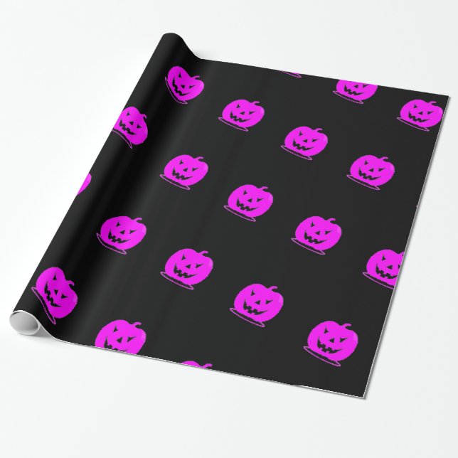 Pink Jack o'lantern Halloween Thunder_Cove Wrapping Paper (Unrolled)