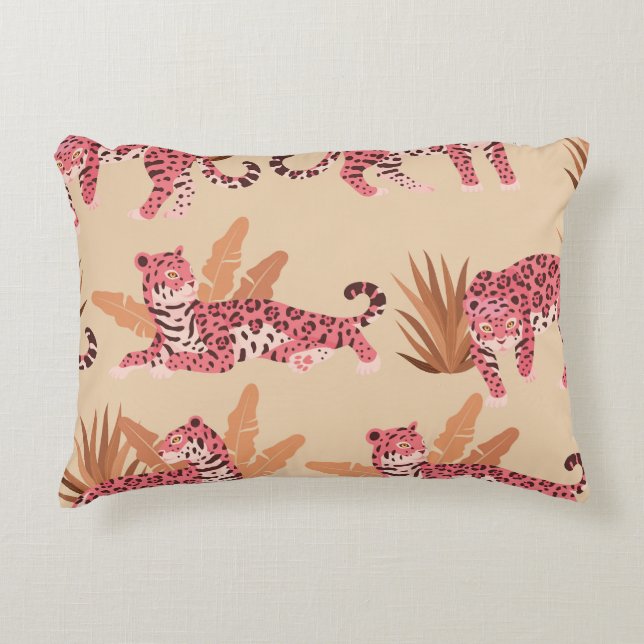Pink Jaguar: Cute Vintage Seamless Accent Pillow (Front)
