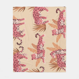 Pink Jaguar: Cute Vintage Seamless Fleece Blanket