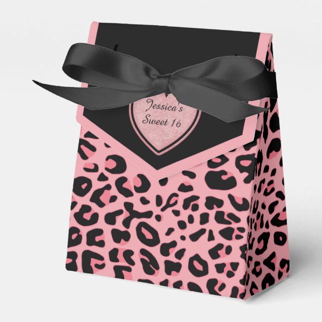 Pink Jaguar Pattern Sweet 16 Party Favor Box (Front Side)