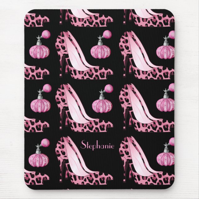 Pink Jaguar Stilettos & Purfume Bottles Custom Mouse Pad (Front)