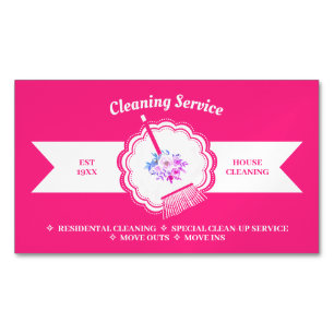 Pink Janitorial Calligraphic Housekeeping Cleaning Business Card Magnet