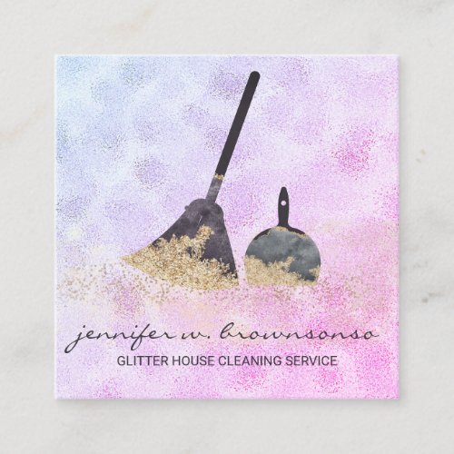 Pink Janitorial Cleaning Sparkle Maid Boss Square Business Card