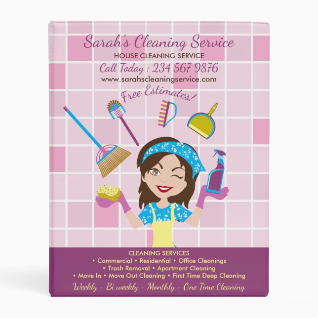 Pink Janitorial Lady Cleaning Presentation Folder (Front)