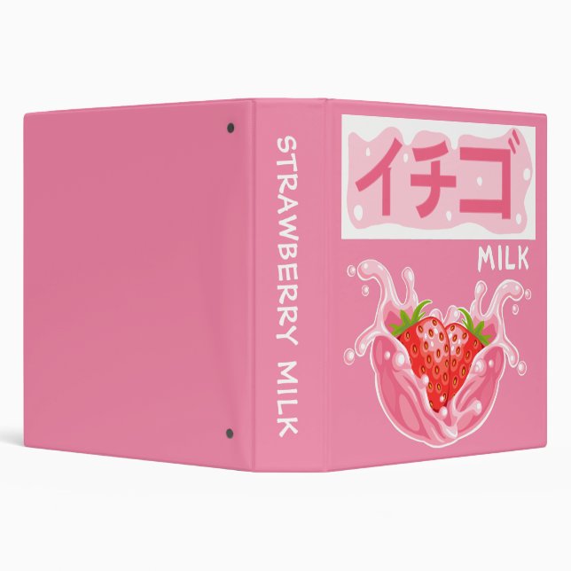 Pink Japanese Aesthetic Strawberry Milk 3 Ring Binder (Background)
