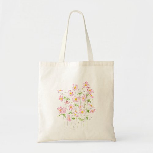 Pink Japanese Anemone field watercolor painting Tote Bag