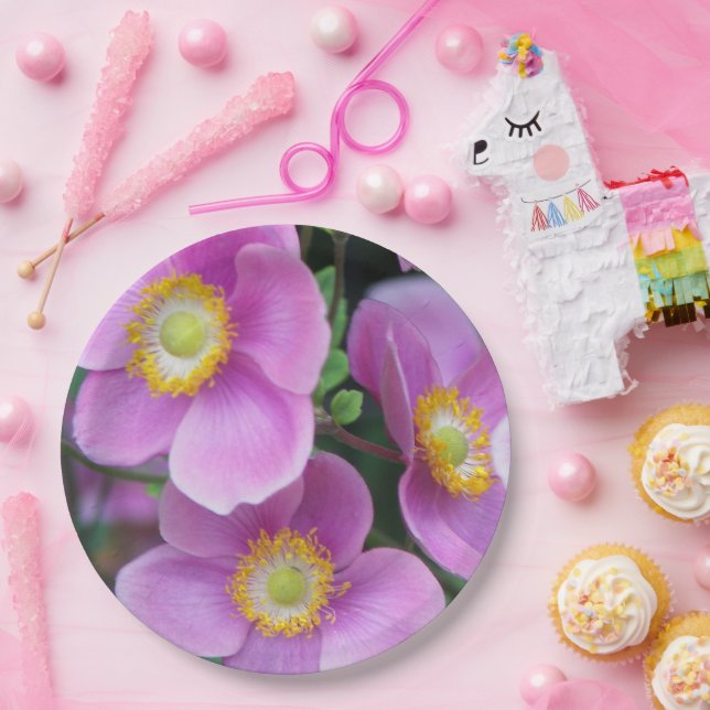 Pink Japanese Anemones Floral Paper Plates (Party)