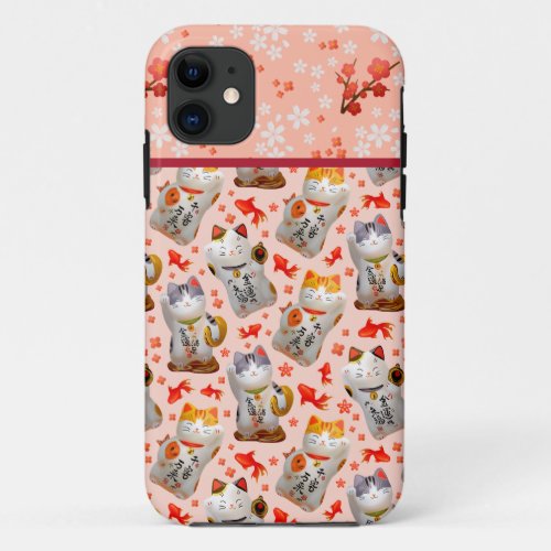 Pink Japanese beckoning cats Maneki_neko cats iPhone 11 Case