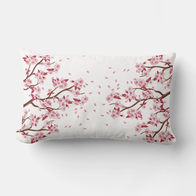 Pink Japanese Cherry Blossoms Branches Lumbar Pillow (Front)