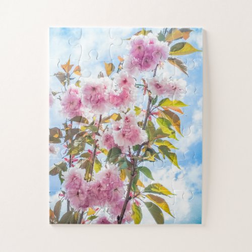 Pink Japanese Cherry Blossoms Flower Oversized Jigsaw Puzzle