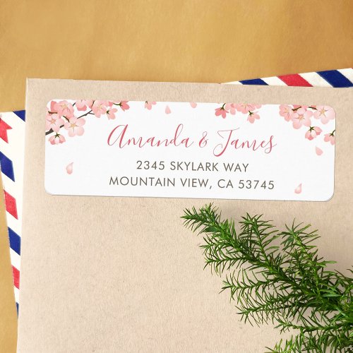 Pink Japanese Cherry Blossoms Return Address Label