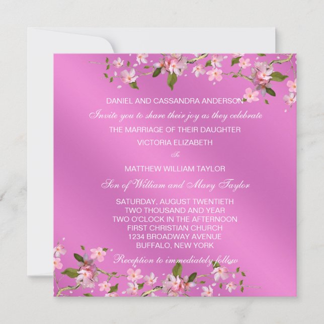 Pink Japanese Cherry Blossoms Wedding Invitation (Front)