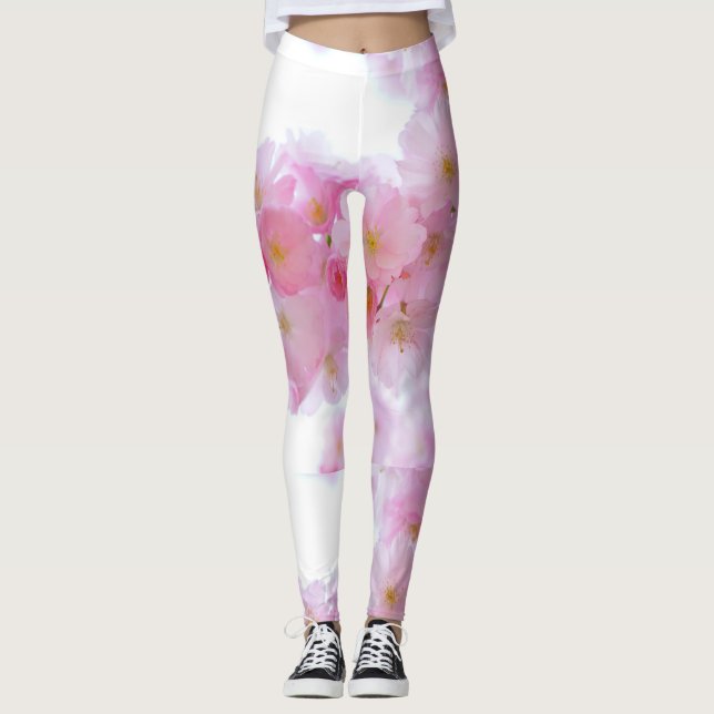Pink Japanese Cherry Blossoms Yoga Pants (Front)