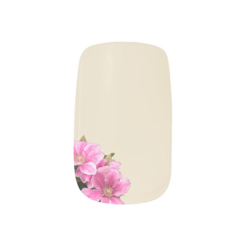 Pink Japanese Clematis flower on beige background Minx Nail Art