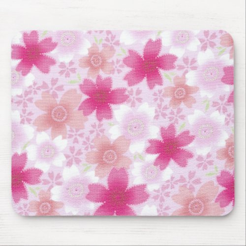 Pink Japanese Floral Print Mousepad