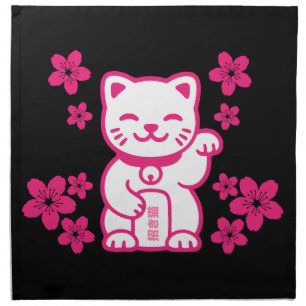 Pink Japanese Maneki-neko Cloth Napkin