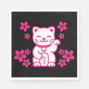 Pink Japanese Maneki-neko Napkins