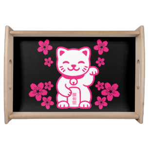 Pink Japanese Maneki-neko Serving Tray