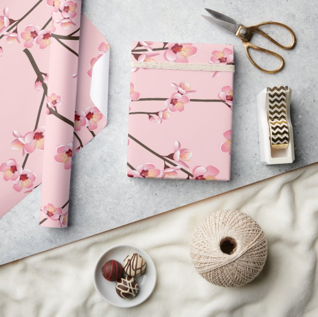 Pink Japanese Sakura Bloom Branch Flower Pattern Wrapping Paper (Crafts)