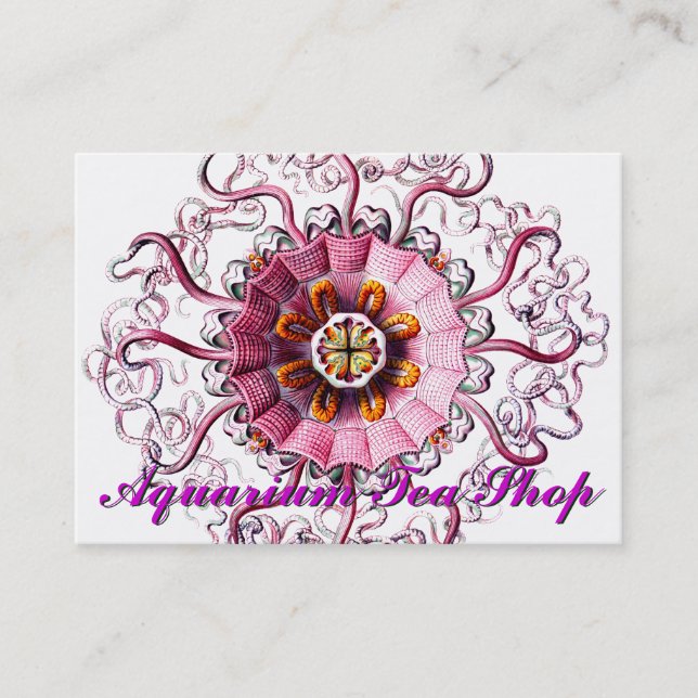 Pink jellyfish Ernst Haeckel Flower Pink Business Card (Front)