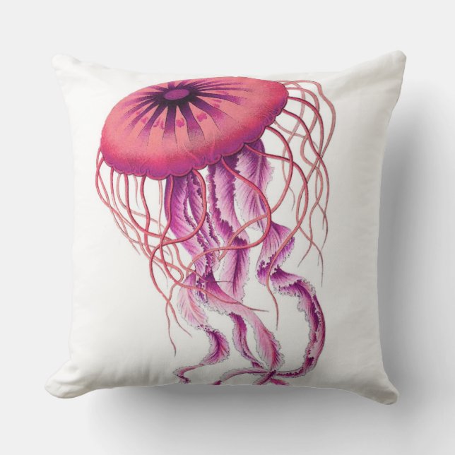 Pink Jellyfish Nautical/Coastal Throw Pillow (Front)