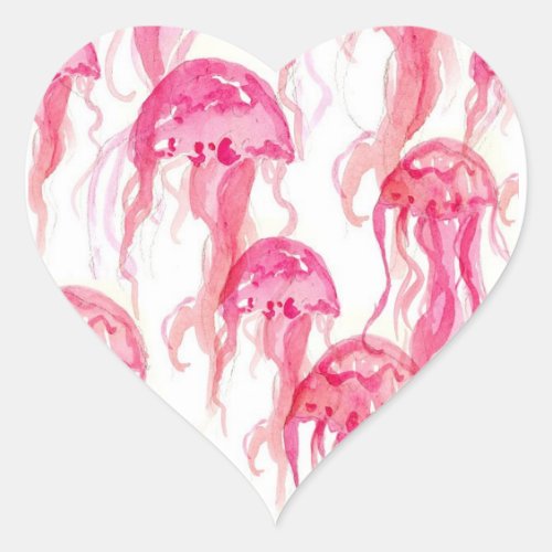 Pink Jellyfish Watercolor Ocean Sea Creature Heart Sticker