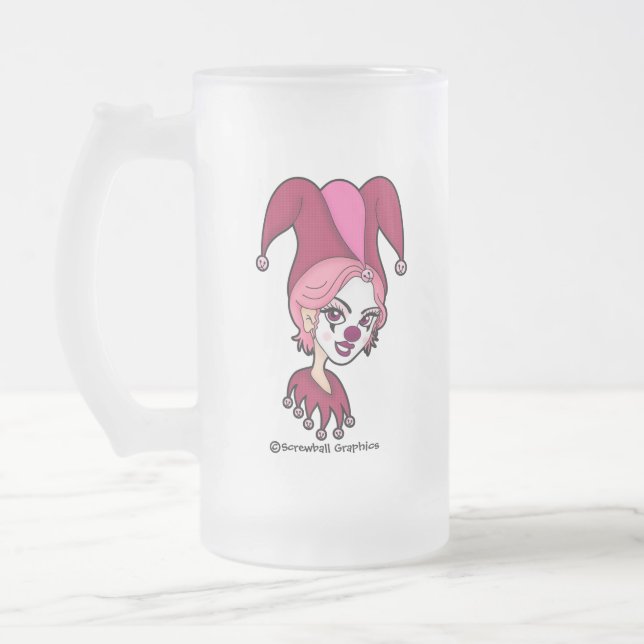 Pink Jester Frosted Beer Mug (Left)