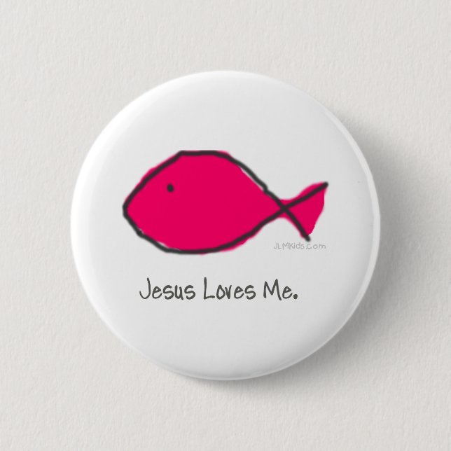 Pink Jesus Fish Pinback Button (Front)