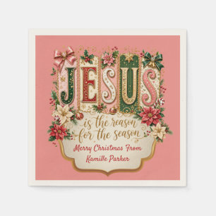Pink Jesus is the Reason for the Season Square Napkins