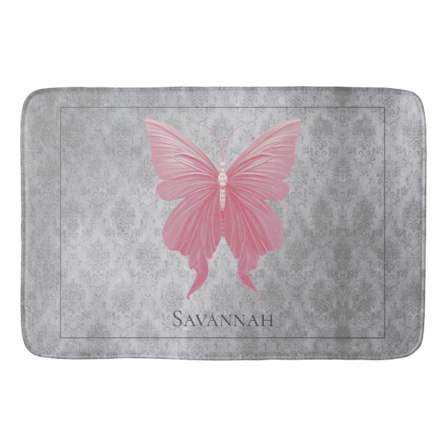 Pink Jeweled Butterfly Bath Mat (Front)
