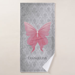 Pink Jeweled Butterfly Bath Towel Set