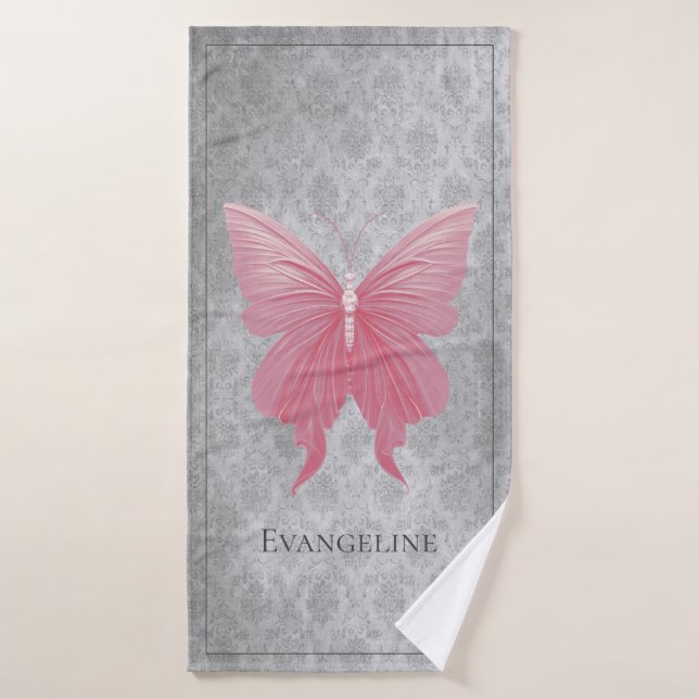 Pink Jeweled Butterfly Bath Towel Set (Bath Towel)
