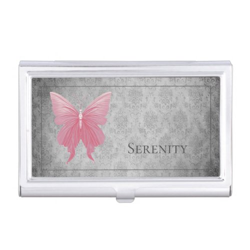 Pink Jeweled Butterfly Business Card Case