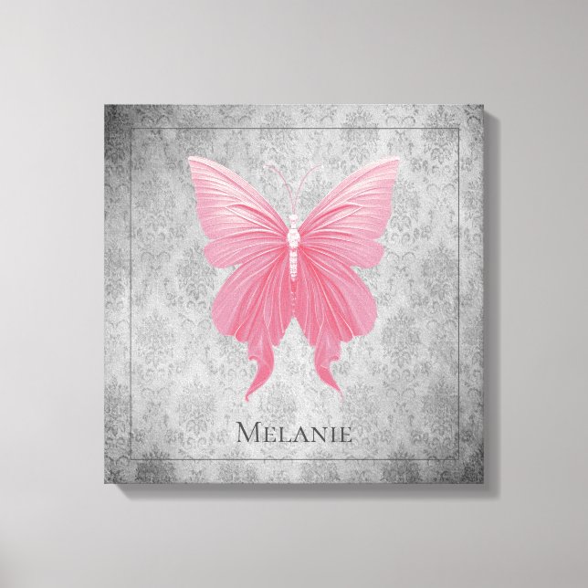 Pink Jeweled Butterfly Canvas Print (Front)