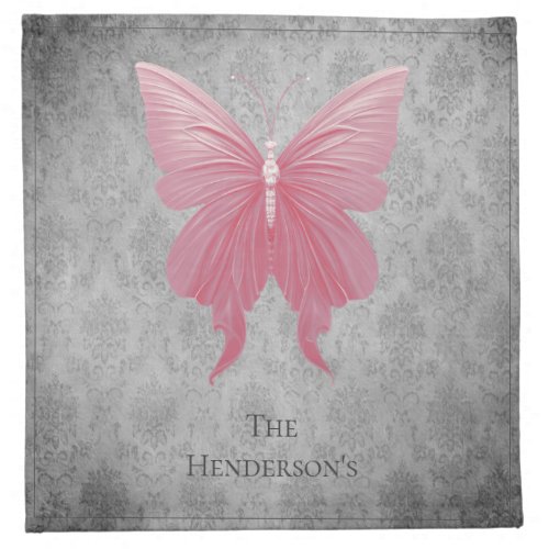 Pink Jeweled Butterfly Cloth Napkin