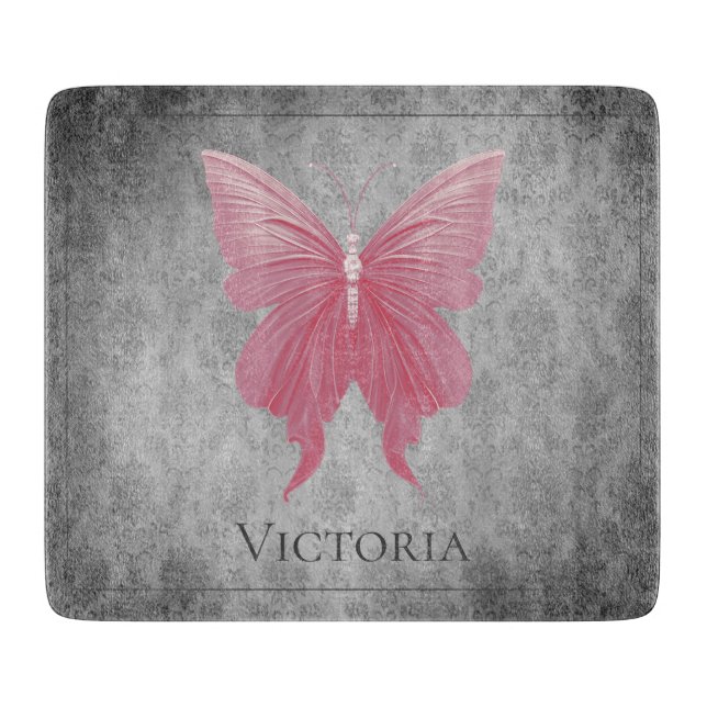 Pink Jeweled Butterfly Cutting Board (Front)