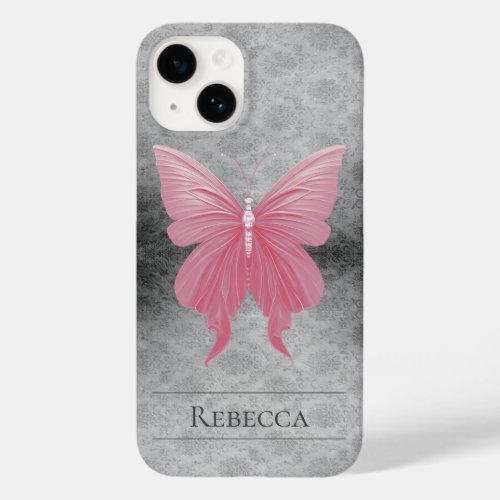 Pink Jeweled Butterfly Damask Case_Mate iPhone 14 Case