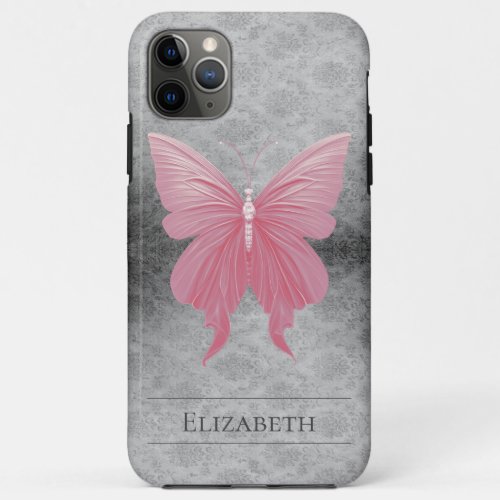 Pink Jeweled Butterfly Damask iPhone 11 Pro Max Case